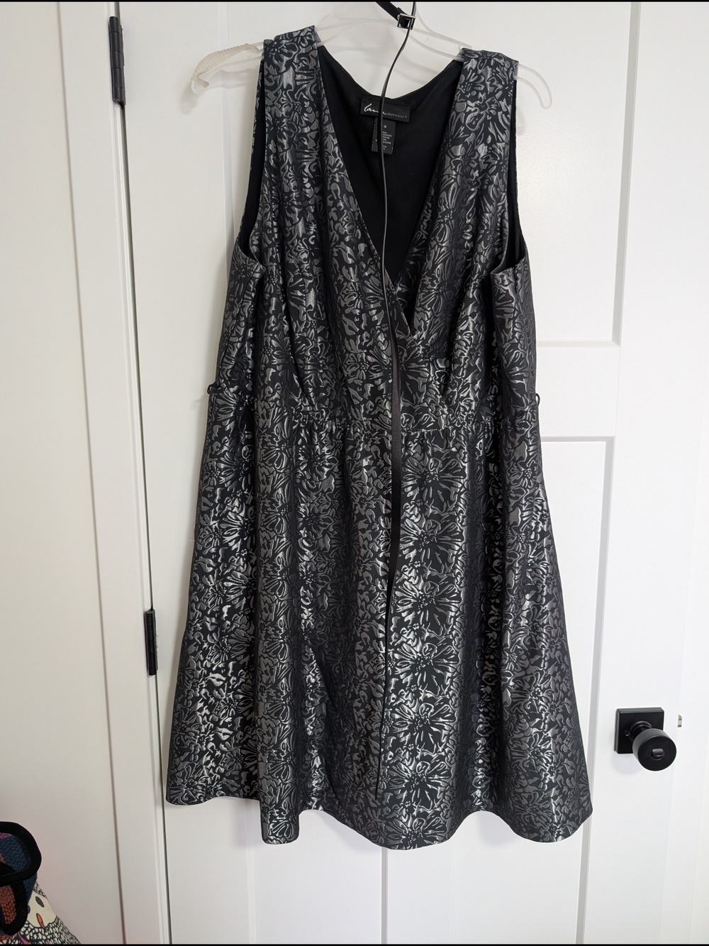 Metallic Black Floral V-Neck A-Line Dress